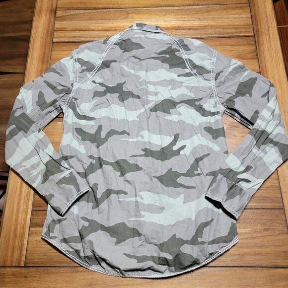 Rock & Roll Cowboy LS Full Metal Snap Camo Green Shirt - Size Large - Picture 4 of 6